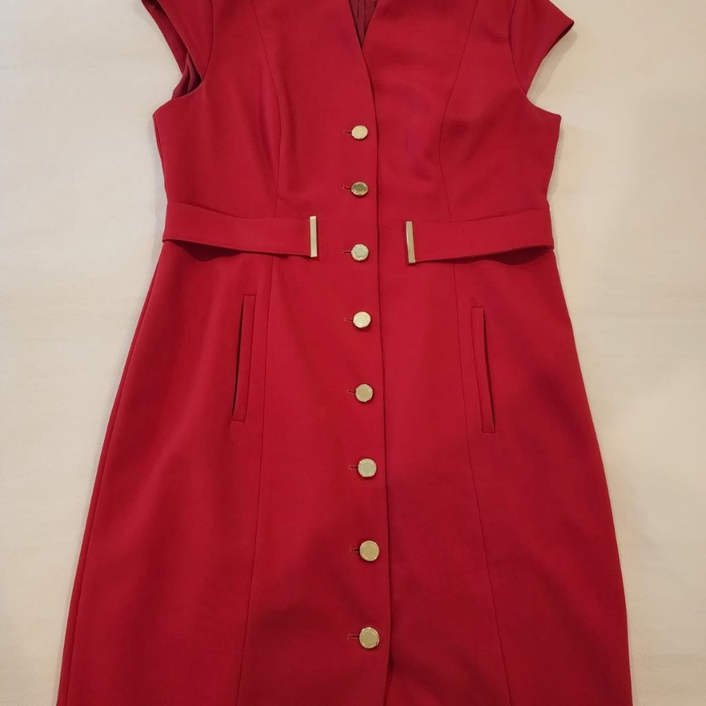 Elegant Calvin Klein Red Midi Dress Size 10